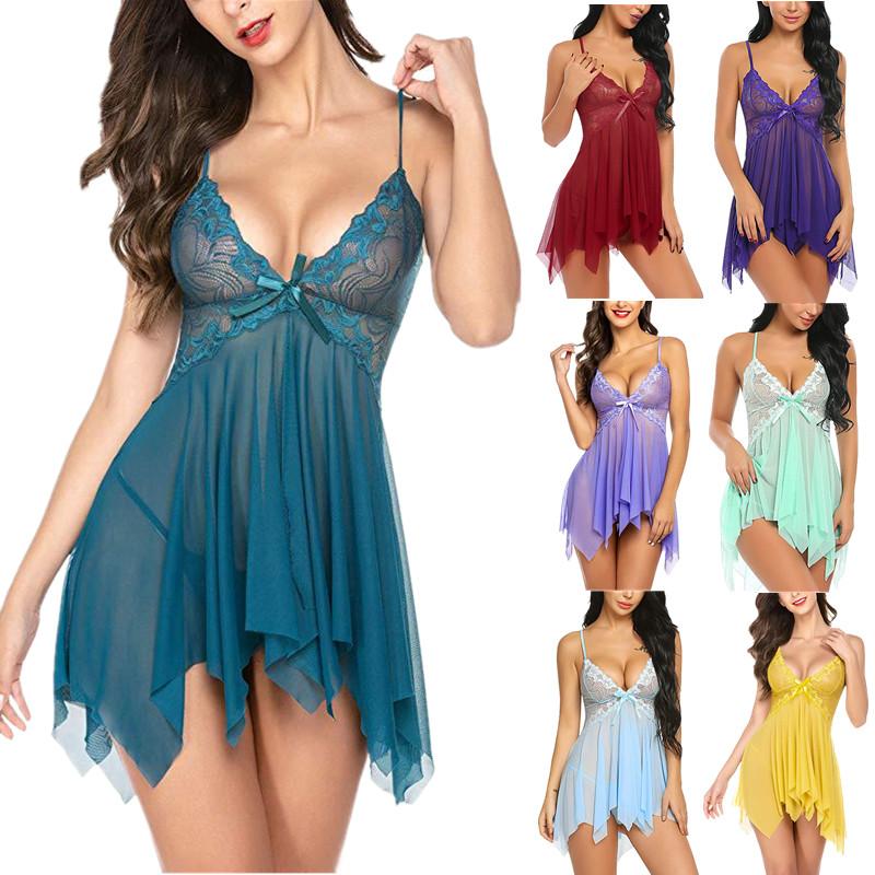 S Star New Sling Lingerie for Women Deep-V Lace Babydoll Sleepwear Boudoir Outfits Plus Size