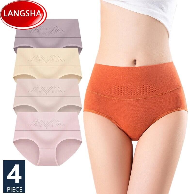 LANGSHA Cotton Panties Women High Waist Underwear Ladies Briefs Breathable Female Lingerie Size M-5XL