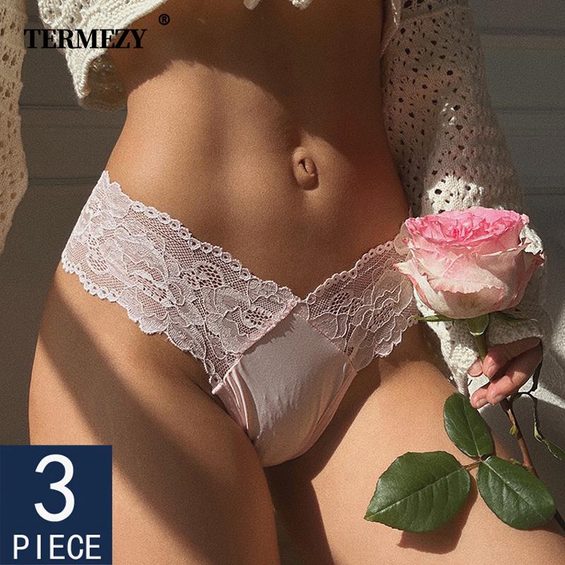 TERMEZY 3Pcs/Lot Women Sexy Lace Panties Low-waist Underwear Thong Female G String Breathable Lingerie Temptation Transparent Intimates