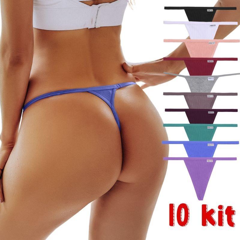 FINETOO Set of 10 Women's Adult Sensual Thong Panties Promotion Comfortable Lingeries