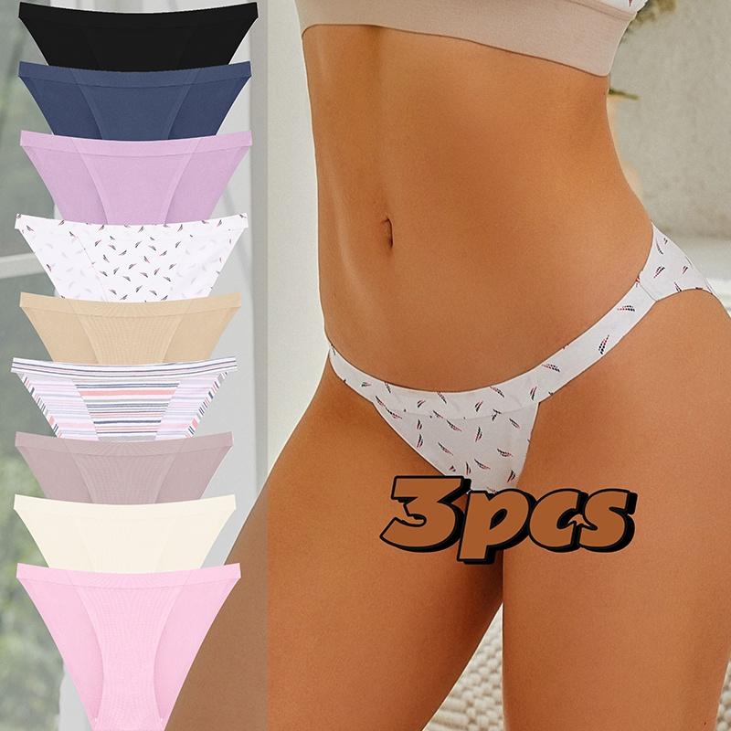 FINETOO 3PCS/SET Seamless Panty for Women Elastic Band  Cotton Ladies Briefs Plus Size Bikini Underwear Lingerie
