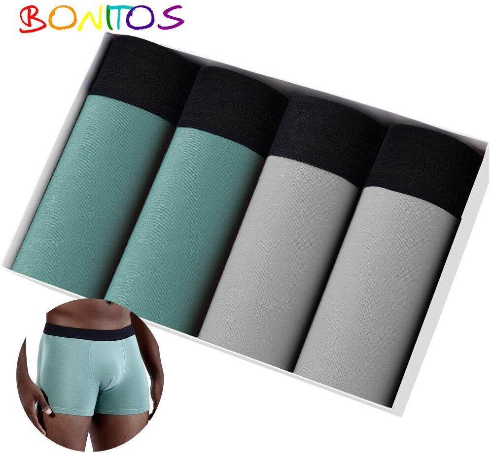 BONITOS 4Pcs Solid Color Men's Underpants Comfortable Man Underwear Cotton Boxers For Men