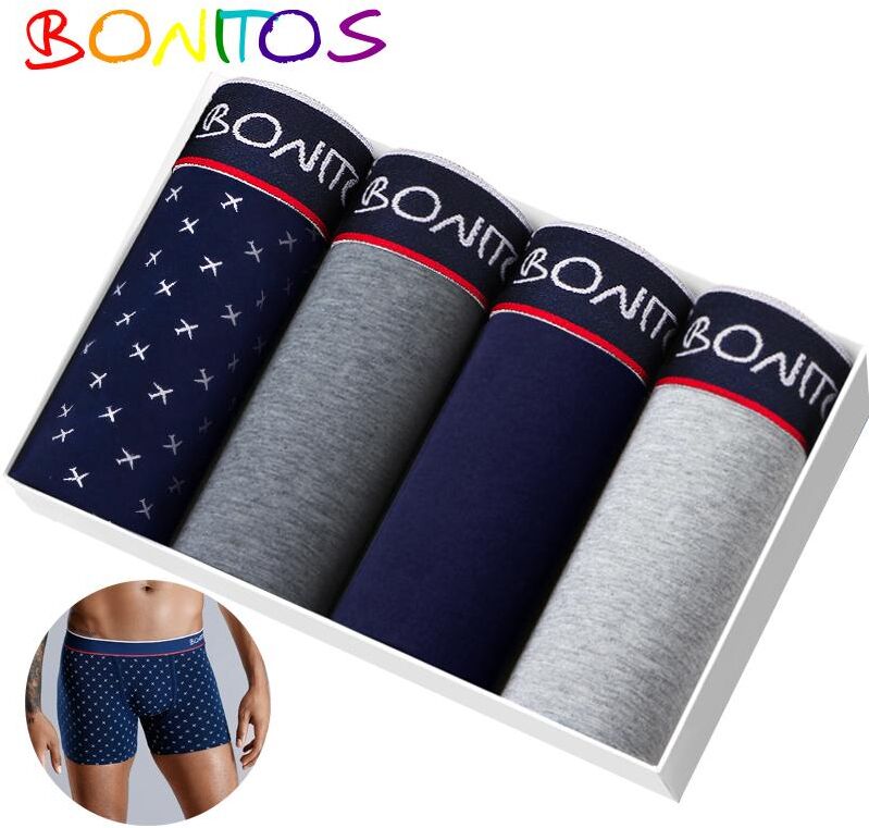 BONITOS 4Pcs Cotton Men's Underpants Print Boxers For Men Sexy Men Underwear