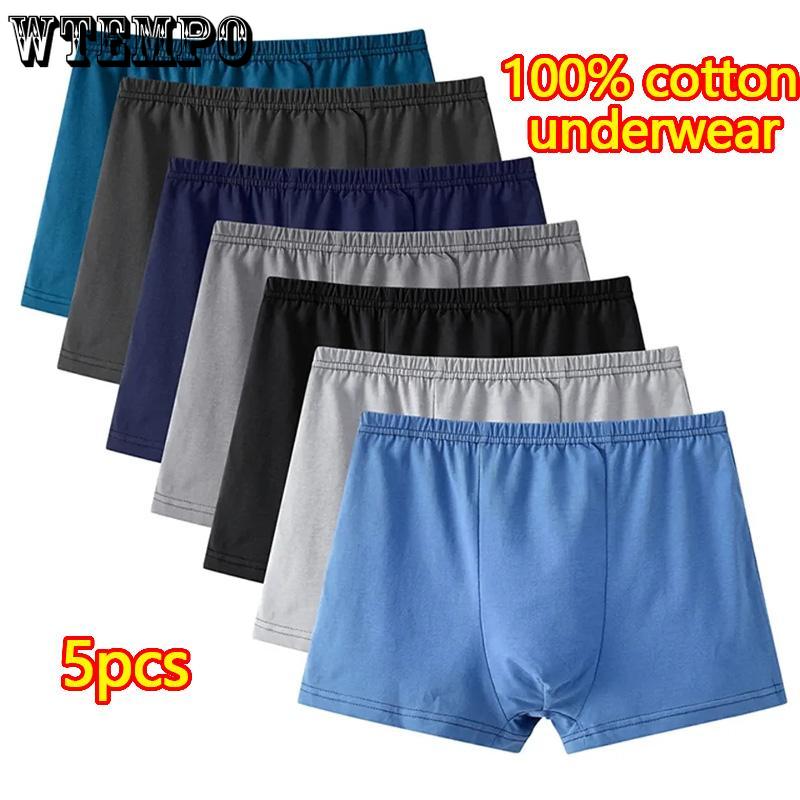 WTEMPO 5pcs Pure Cotton High-waist Men's Underwear, Large Size Boxer Briefs, Loose, Breathable, Sweat-absorbent, Middle-aged and Elderly Boxer Briefs