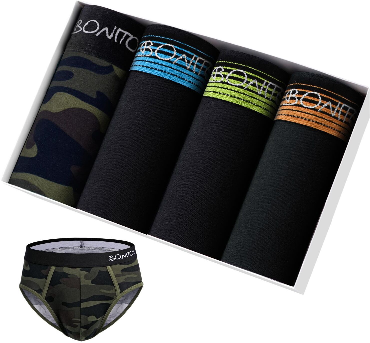 BONITOS 4Pcs Print Briefs Men Sexy Men's Underpants Cotton Underwear For Man