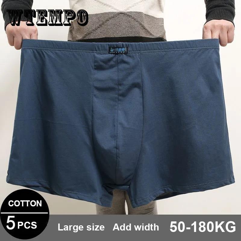WTEMPO 5-Pack Men's Cotton Boxer Plus Fertilizer Large Size Underwear Dad Big Size Elastic Four-tied Pants