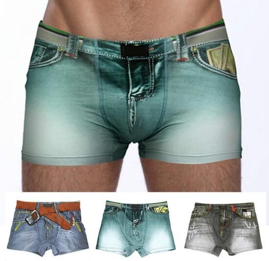 WildSwan Funny Novelty Men's Boxer Trunk Underwear Shorts Adult Denim Printing Jeans Cotton Stretch Underwear