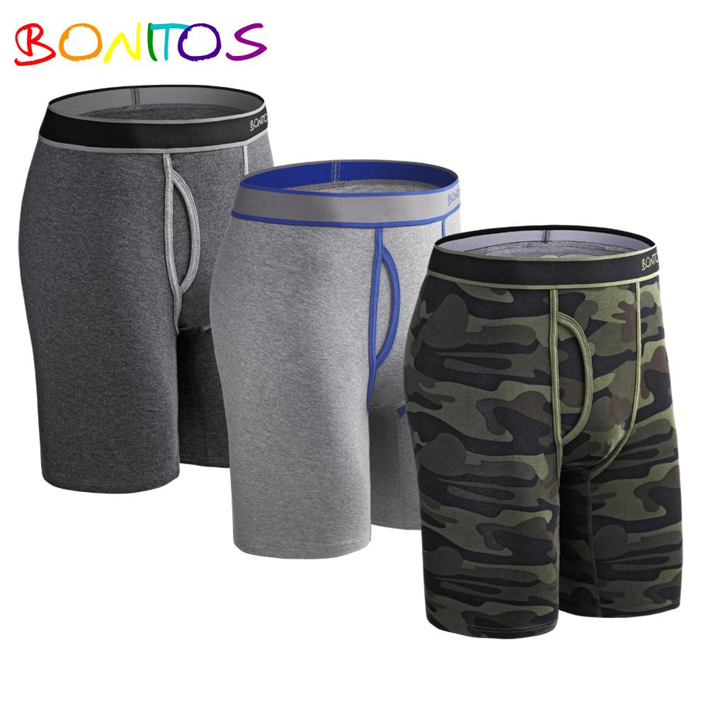 BONITOS 3Pcs Print Long Boxers Cotton Men's Underpants Comfortable Man Underwear