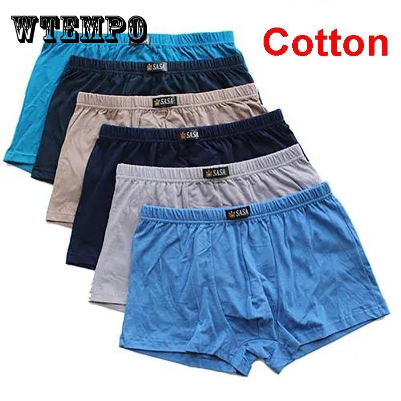 WTEMPO 6 Pack Men's Cotton Underwear Middle-aged Youth Boxer Shorts Mid-waist Loose Breathable Boxer Briefs
