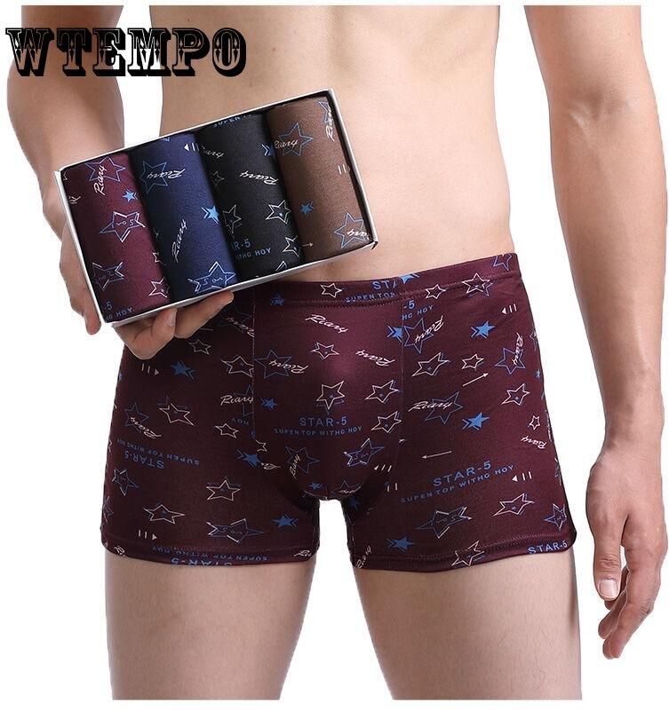 WTEMPO Four-piece Men's Underwear Boxer Shorts Breathable Student Pants Fashion Trend Plus Fat Youth Shorts