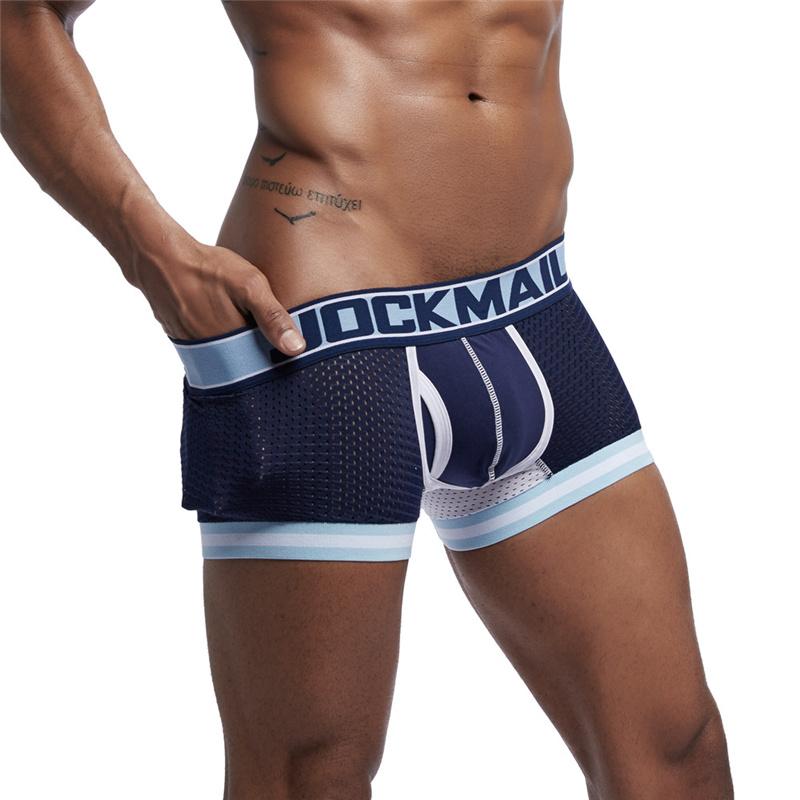 Boxer Briefs JOCKMAIL Brand Men's Underwear Breathable Nylon Mesh Spliced Soft Cotton Underpants Low Waist Sports Men's Trunks