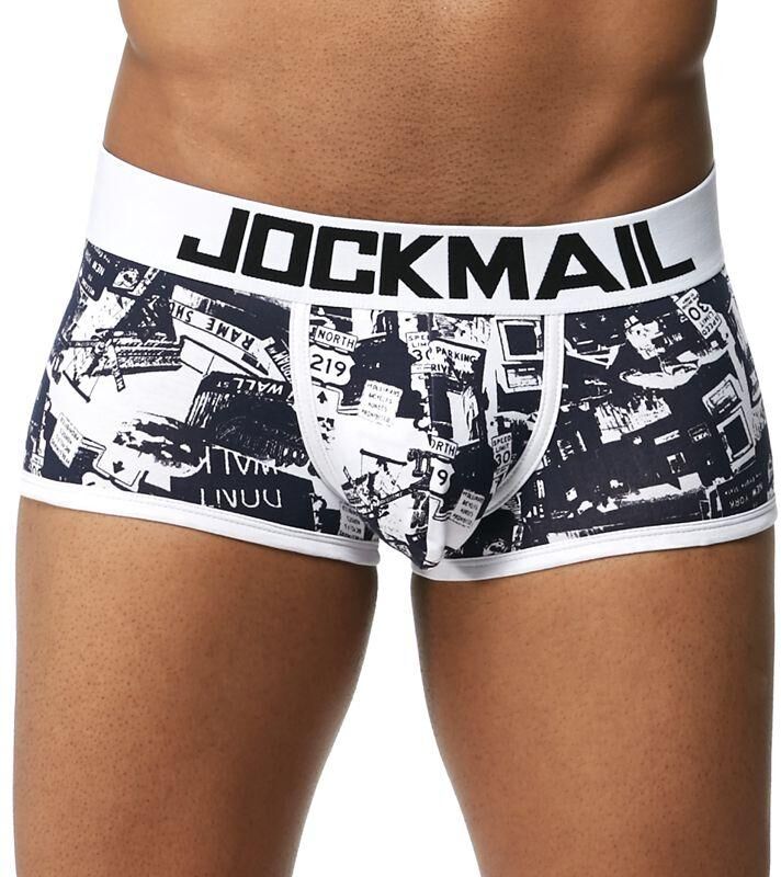 JOCKMAIL Boxer Men's Underwear Comfortable Breathable Low Waist Boxer Underwear Leaf Printed Fitness Pants