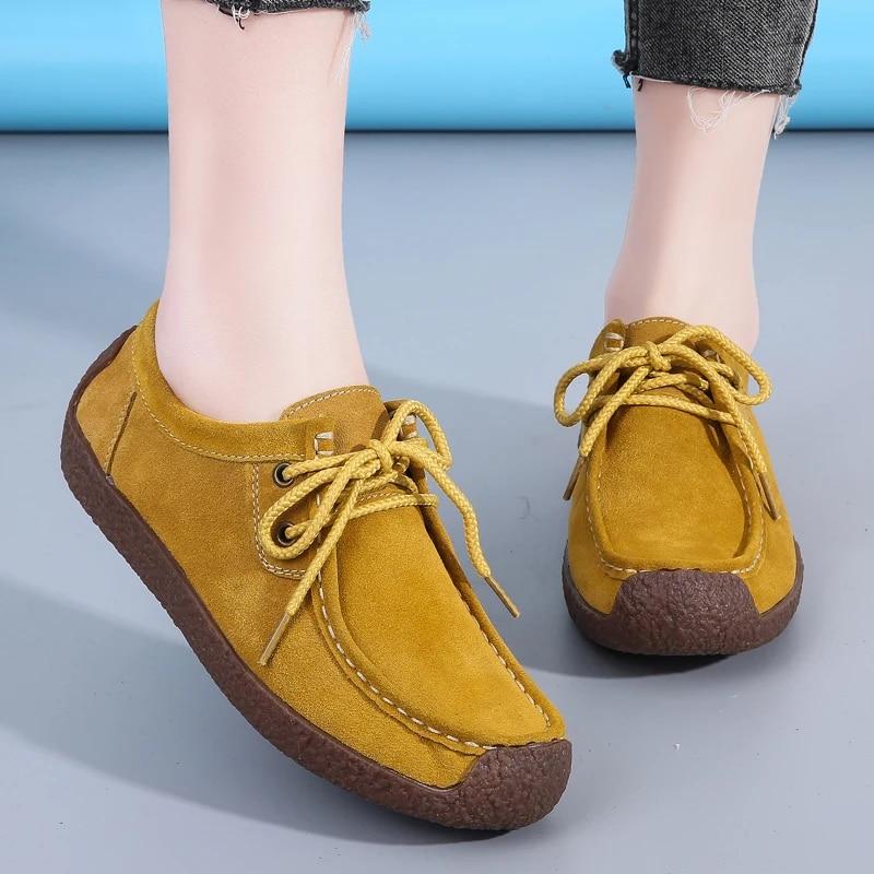 Veamors lingerie Suede Leather Women Casual Shoes Lace Up Flats Sneakers Women Moccasins Designer Loafers Ladies Shoes Woman