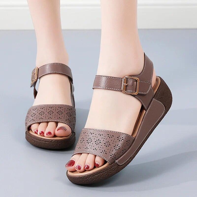 Veamors lingerie Summer Wedge Shoes for Women Sandals Solid Color Open Toe High Heels Casual Ladies Buckle Strap Fashion Female Sandalias Mujer