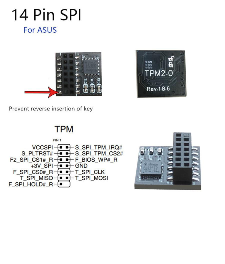 feiyanautoparts TPM 2.0 Module Trusted Platform For ASUS Motherboard 14 Pin SPI Card Windows 11