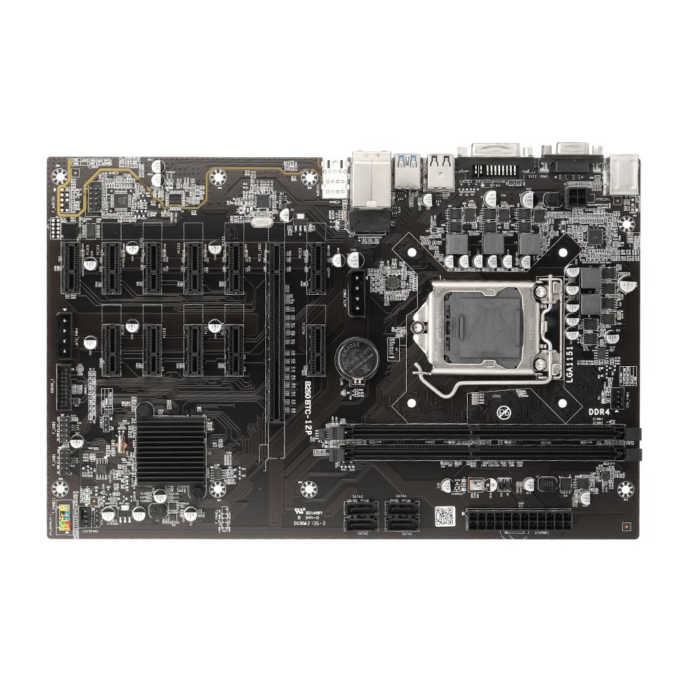 TOMTOP JMS B250 BTC-12P Motherboard with 2 DDR4 Memory Slots 11 PCI-E 1X Slots VGA+DVI Ports Support LGA1151