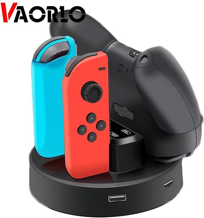 VAORLO For Nintendo Switch Multifunctional Charger Joy-Con Handle Four Charge Pro Controller Charger Console Charging Dock