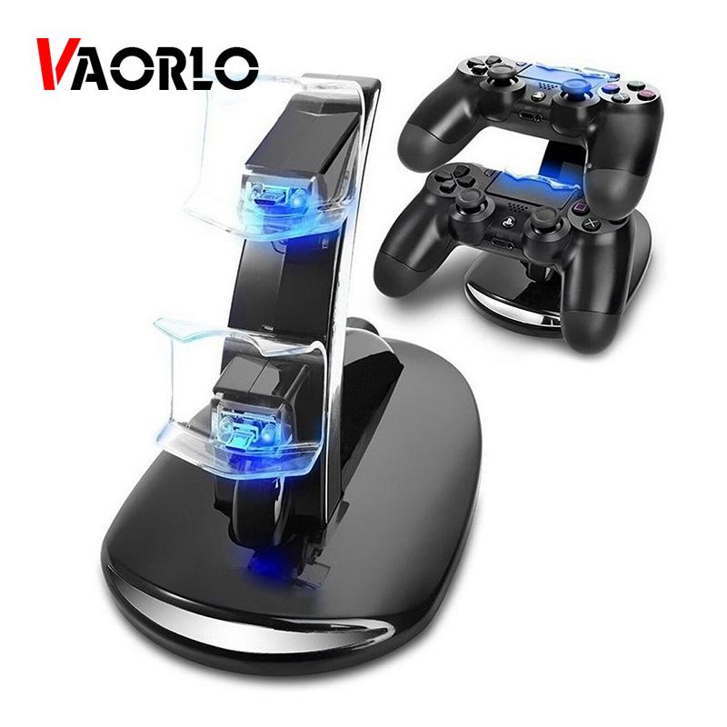 VAORLO USB Dual Controller Charger For Sony PS4 Gamepad Fast Charging Dock For Playstation 4 Double Joystick Charging For Juegos De PS4