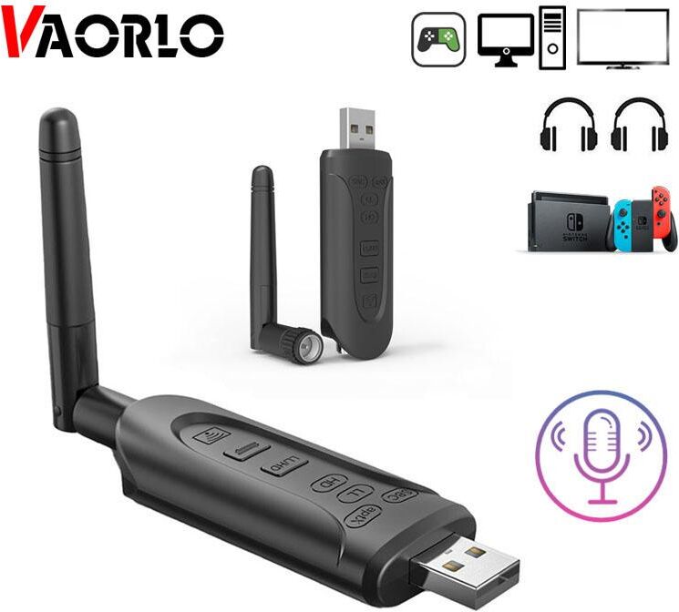 VAORLO Bluetooth 5.3 Audio Transmitter QCC3056 CSR 3.5MM AUX Multi-point Wireless Adapter aptX LL HD Low Latency 16Bit For TV PC Switc