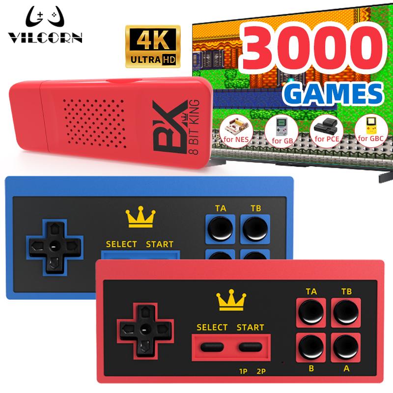 VILCORN 8BitKing Video Wireless Game Stick Mini Everdrive HD Mini Console for GBC GB NES PCE Drive FC Dendy 3000 Games