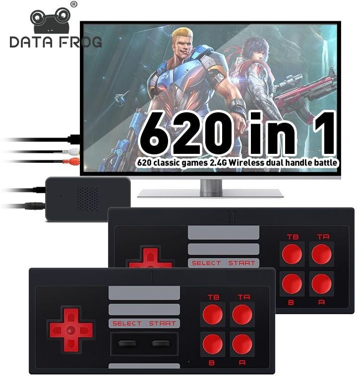 DATA FROG 8 Bit Game Stick Retro Video Game Console Built-in 620 Classic Games Wireless Dual Player Mini Remote Joystick  AV Out