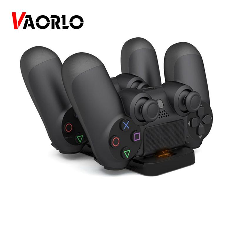VAORLO USB Port Dual Charging For PS4 Controller Dock Station Stand Holder for Playstation 4 Double Gamepad