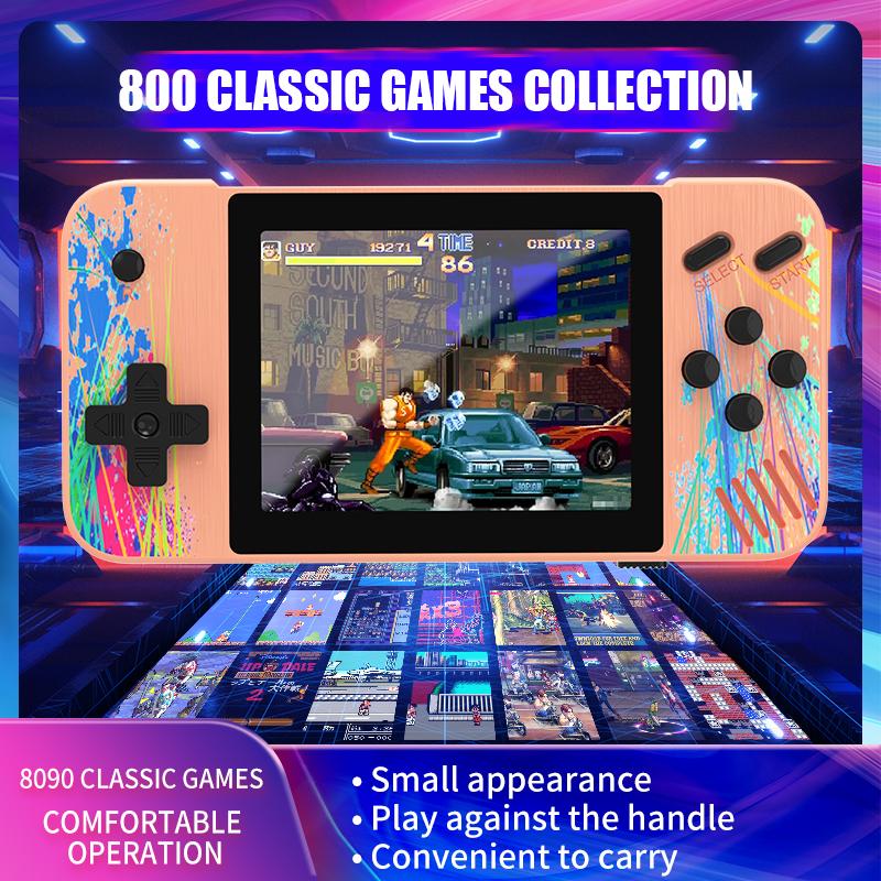 Happy World Electronics Portable Video Game Console Handheld Game Player 800 Retro Classic Games AV Output 3.5 Inch 8 Bit Pocket Console For Kid Gift