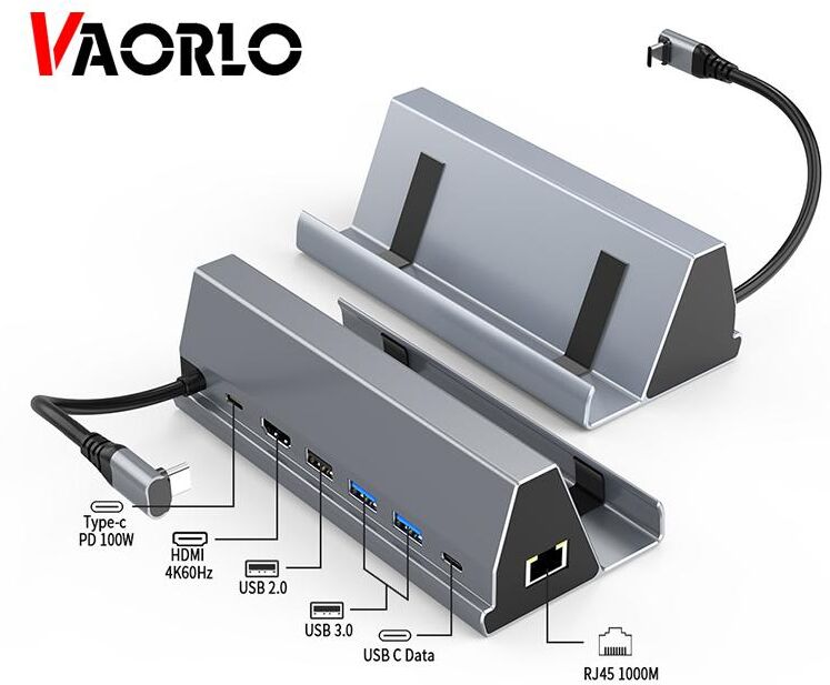 VAORLO Steam Deck Docking Station TV Base Stand 7 in 1 Hub Aluminum Alloy Holder Dock 60Hz HDMI-compatible USB-C For Steam Deck Console