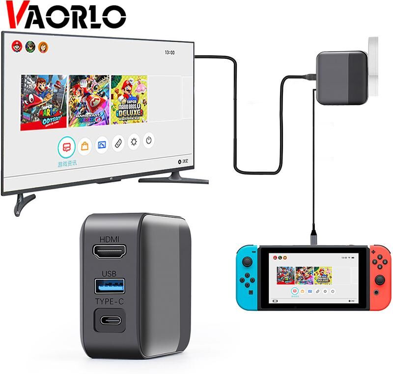 VAORLO NS AC Adapter Charger TV Convert Dock 4K HD Output USB 3.0 Fast Charging for Nintendoswitch Nintendo Switch Console Accessories