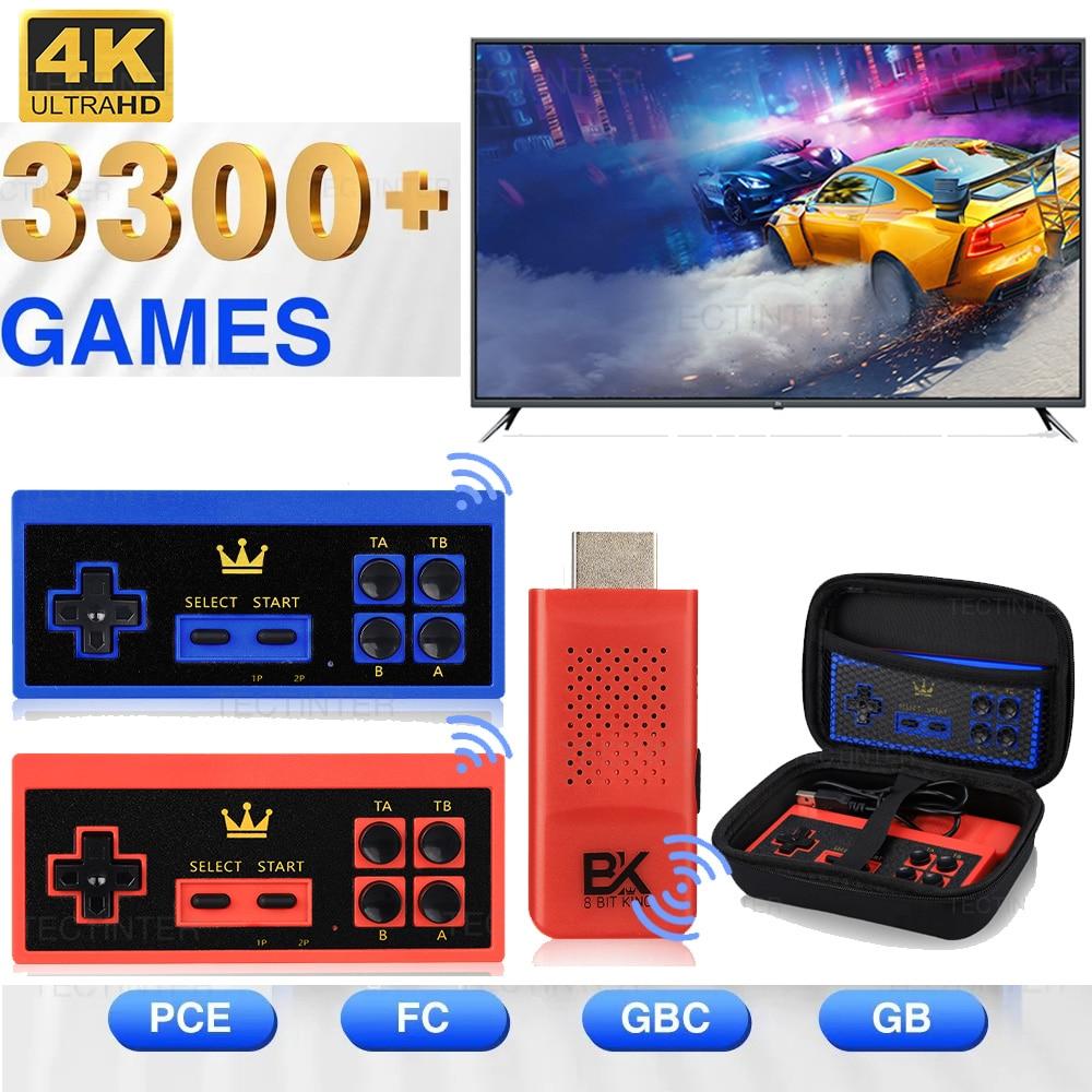 4K TV Game Stick 8 Bit King HD Video Game Console Built In 3300+ Games For PCE FC GBC GB Handheld Game Console Wireless Gamepad