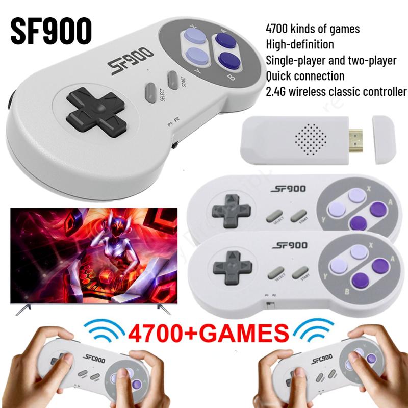 YAO JING SF900 retro nostalgic game console HD game stick built-in 4700 games + 2 wireless controller