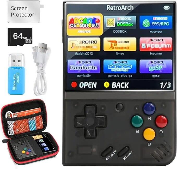 YAOSHENG Miyoo Mini Plus Retro Handheld Game Console 64G TF Card 10000 Games 3.5-inch Portable Rechargeable Open Source Game Console