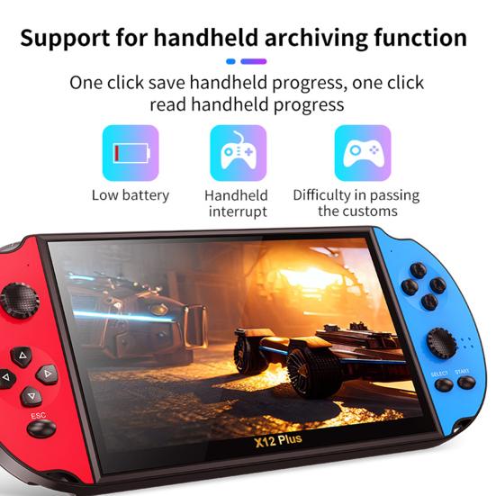 Electronic Digital Products X12 Plus 7-inch Handheld Game Console Supporting 9 Simulators AV Output Camera E-book Dual Joystick Portable Kids Adults Video Game Player