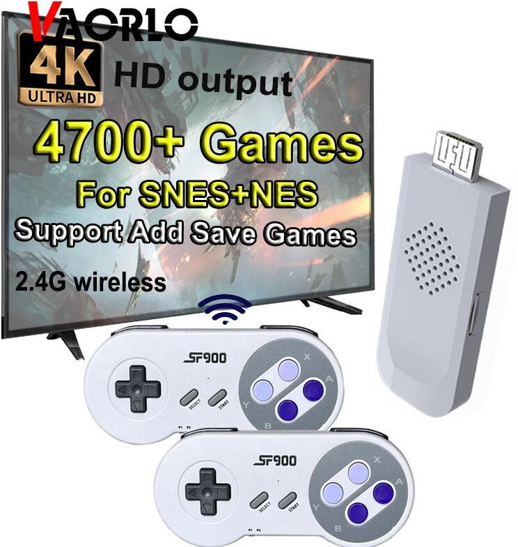 VAORLO SF900 Classic Retro Video Game Console 1500+/4700+ Games 16 Bit Mini Consola Wireless 4K HD TV Game Stick