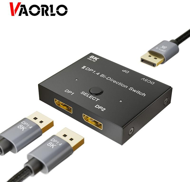 VAORLO Display Port 8K HD DP 1.4 Switch Bi-Direction 8K@60Hz 4K@144Hz Converter Compatible With XBOX PS5 Projectors Monitors