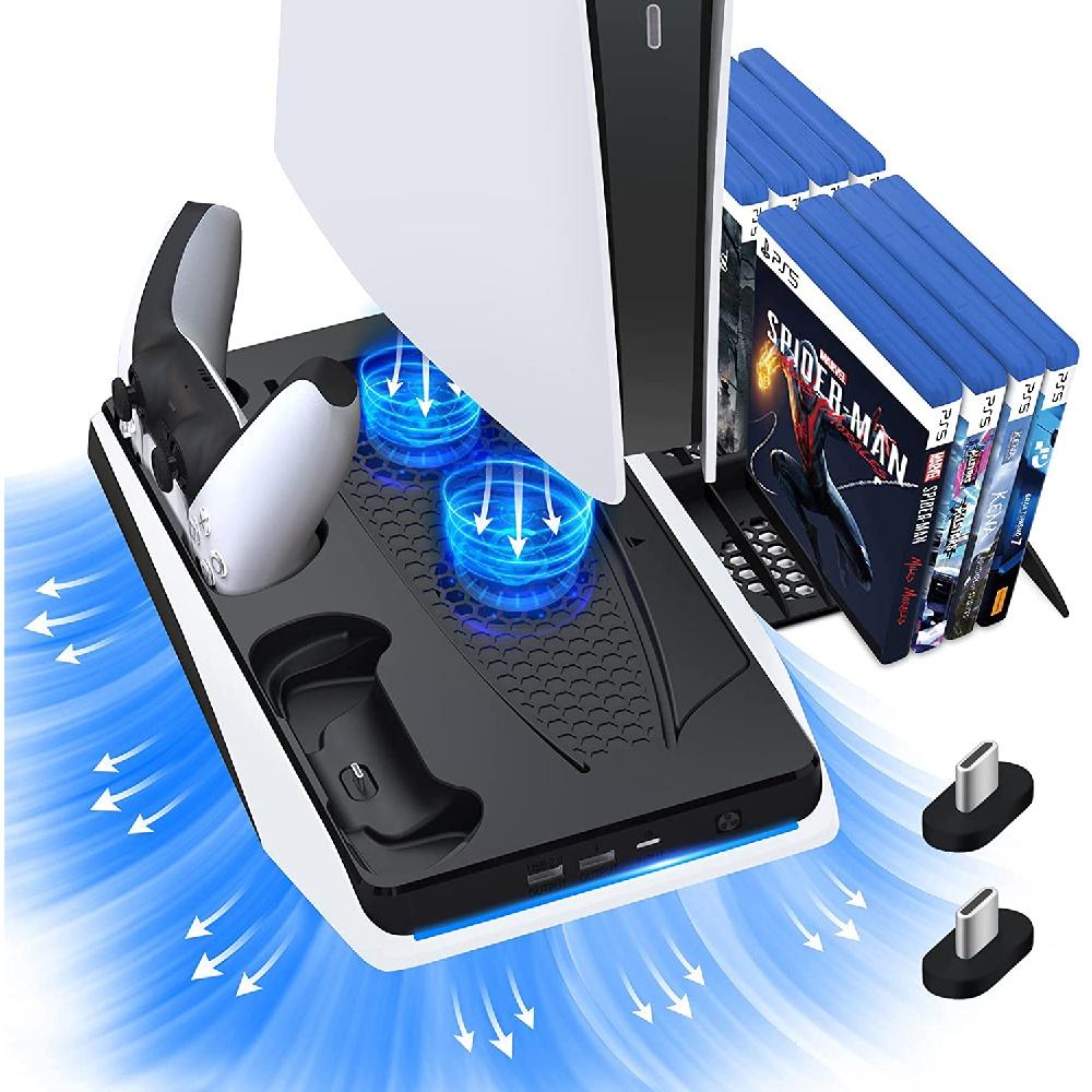 Bobo Life Stand for PS5 Controller Charging Station with Suction Cooling Fan and Dualed Controller Charger Charging Dock Station and 12 Games Storage