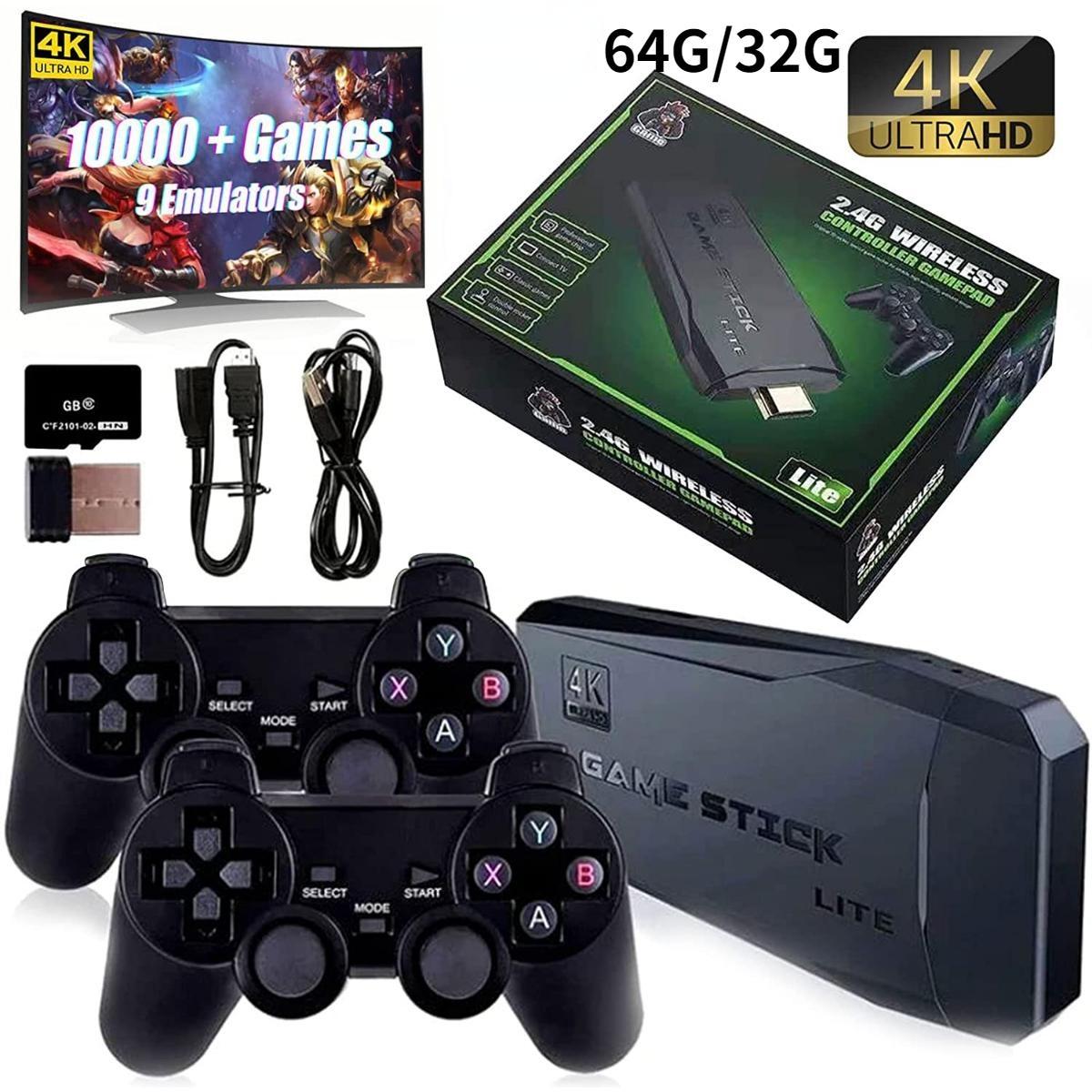 YAO JING Wireless Retro Game Console Built-in 10000  Classic Games, 4K HDMI TV Output with Dual 2.4G Wireless Controllers, 32G/64G Version Nostalgic Game Stick