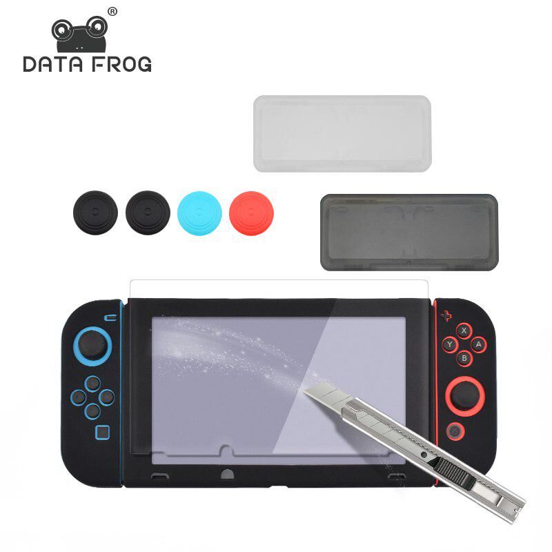 DATA FROG 8 in 1 HD Tempered Glass Screen Protector for Nintend Switch +Carry Case Cover For NS Storage Bag