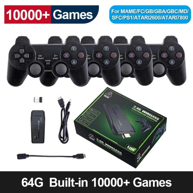SDFGCSD Retro Games 10000 game Four Players Video Game Console With 2.4G Wireless Controller For PS1/GBA Family 4K HD Output 4 Gamepads