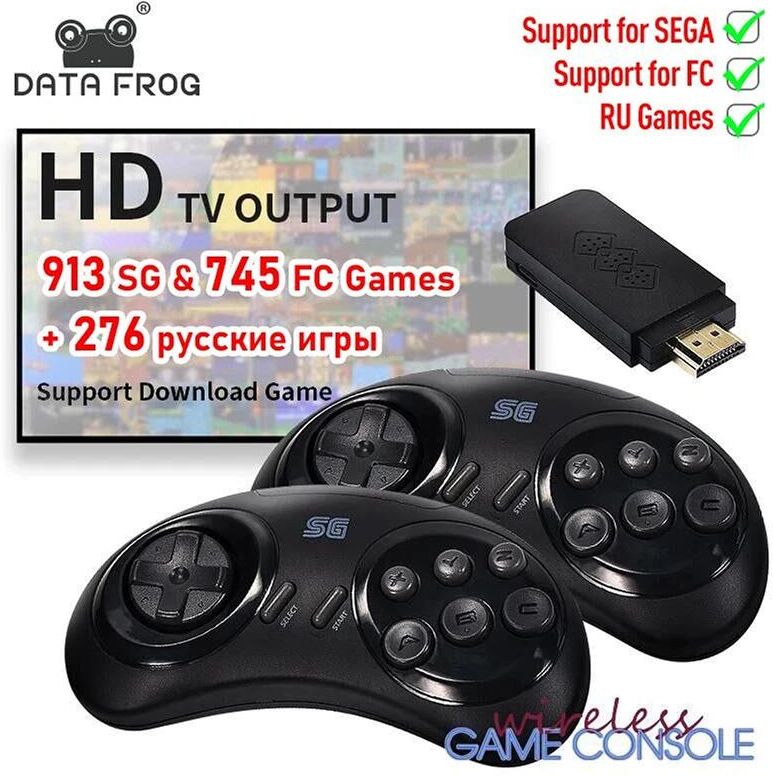 Data Frog 16-bit MD Wireless Console Game Stick 4K HDMI-compatible 900+Game Dual Wireless Gamepad For Sega Genesis Mini/Mega Drive