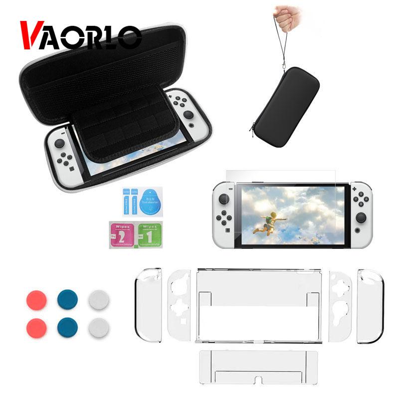 VAORLO Crystal Clear Case Kit for Nintendo Switch Oled Carrying Travel Bag Pouch for Ns Oled Game Console Protection & Screen Protector