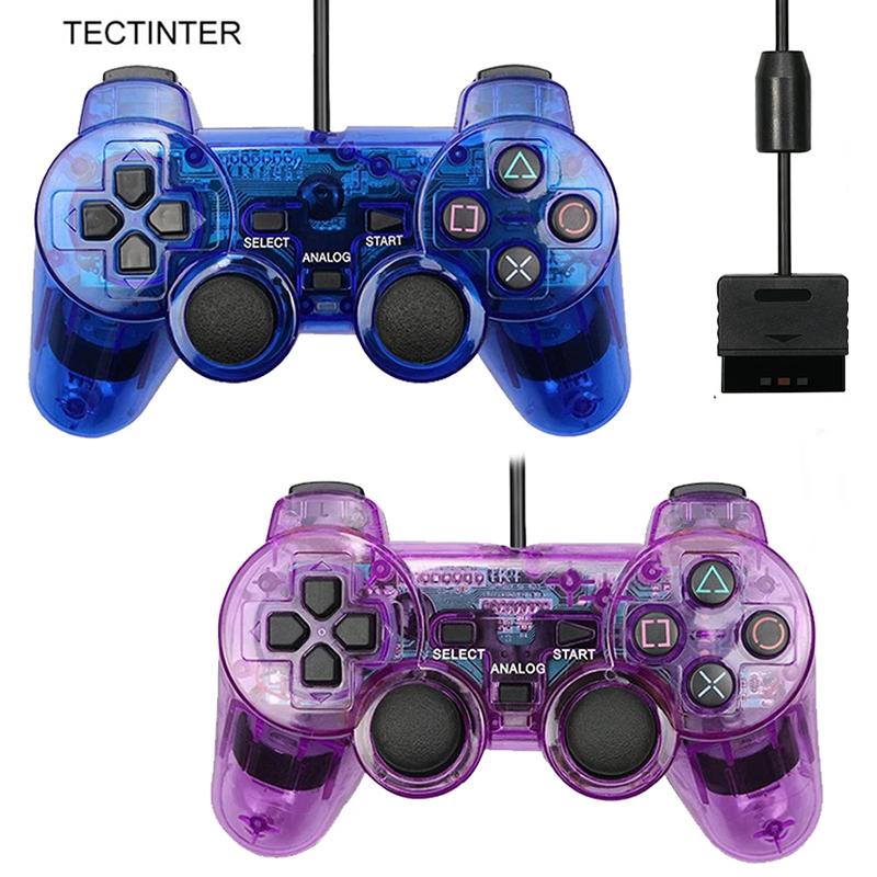TECTINTER Transparent Color Wired Controller For PS2 /PS1 Console Vibration Joystick Gamepad Joypad For Sony Playstation2 mando Controller