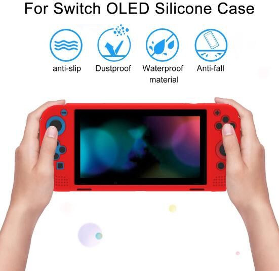 langudi Game Console Protective Case Impact Resistant Shockproof Anti-Scratch Easy to Install Silicone Protective Shell for Switch OLED