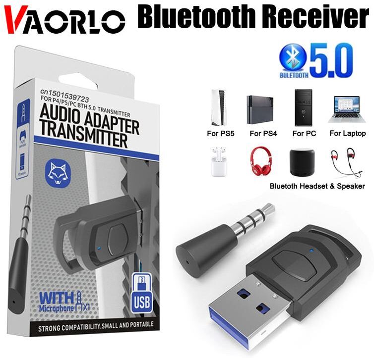 VAORLO Wireless Headphone Adapter Receiver for Sony PS5/PS4 Game Console PC Gaming Accessories Headset Bluetooth Audio Transmitter