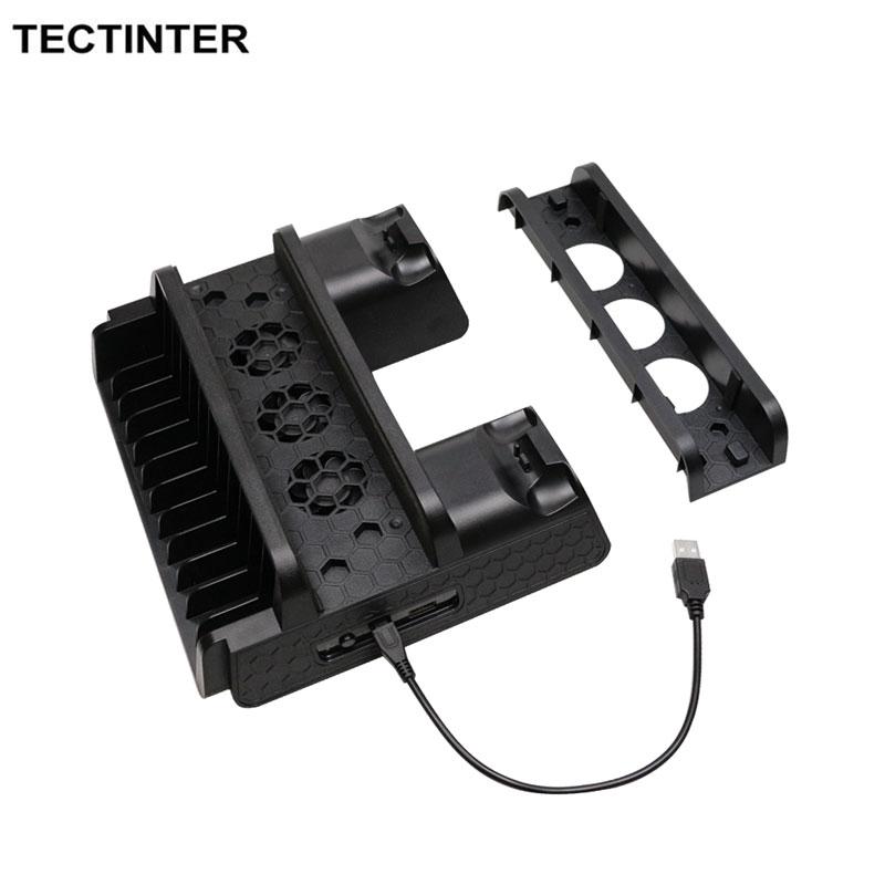 TECTINTER For PS4/PS4 Slim/PS4 Pro Vertical Stand Cooling Fan Cooler Dual Controller Charger Charging Station