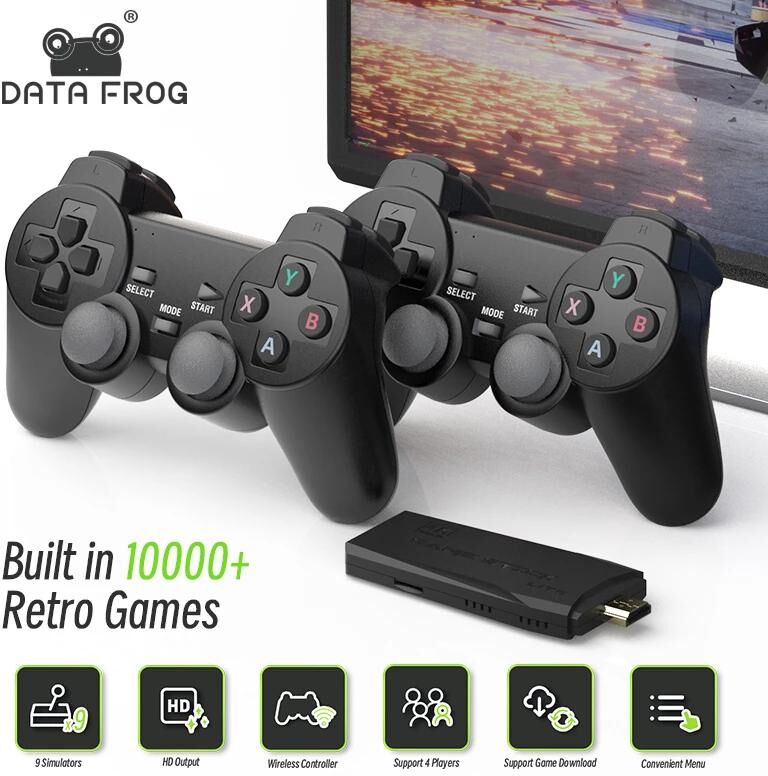 DATA FROG 4K Video Game Console 2.4G Wireless Controller Built-in 10000 Games Stick For PS1/FC/GBA Retro TV Dendy Game Console