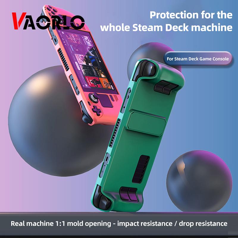 VAORLO For Steam Deck Game Console Protective Case with Bracket Shockproof Case Hard PC Cover Non-slip For Valve Steam Deck Accessories