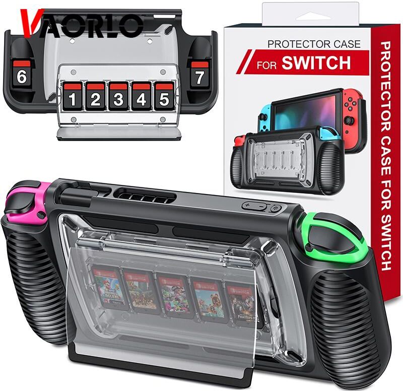 VAORLO Protective Cover For Nintendo Switch Case Shell Console Anti-fall Shockproof Protective Case with 7 Game Cards Storage Slots