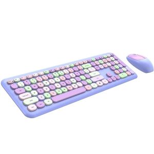 SeenDa Wireless Keyboard and Mouse Combo 2.4GHz Full-Size Colorful Cute Keyboard Mouse Set with Retro Typewriter Round Keys