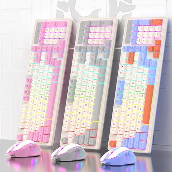 yixiubaoo Wired Gaming Keyboard with Colorful LED Backlight Fashion Multicolored Keyboard Ergonomics 98 Keys Mechanical Keyboard for Desktop Computer Laptop